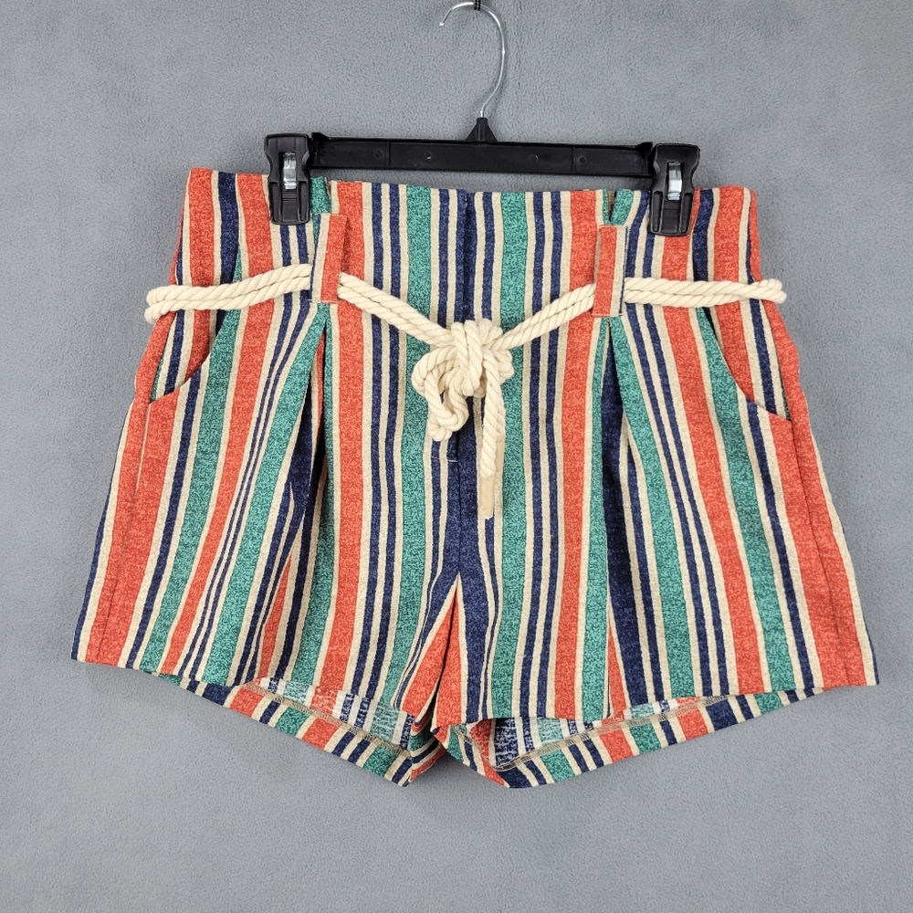 Moon River Striped Rope Belt High Rise‎ Shorts Size L Boho Multicolor